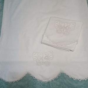 Vintage/ Antiq white tatted butterfly pillow cases